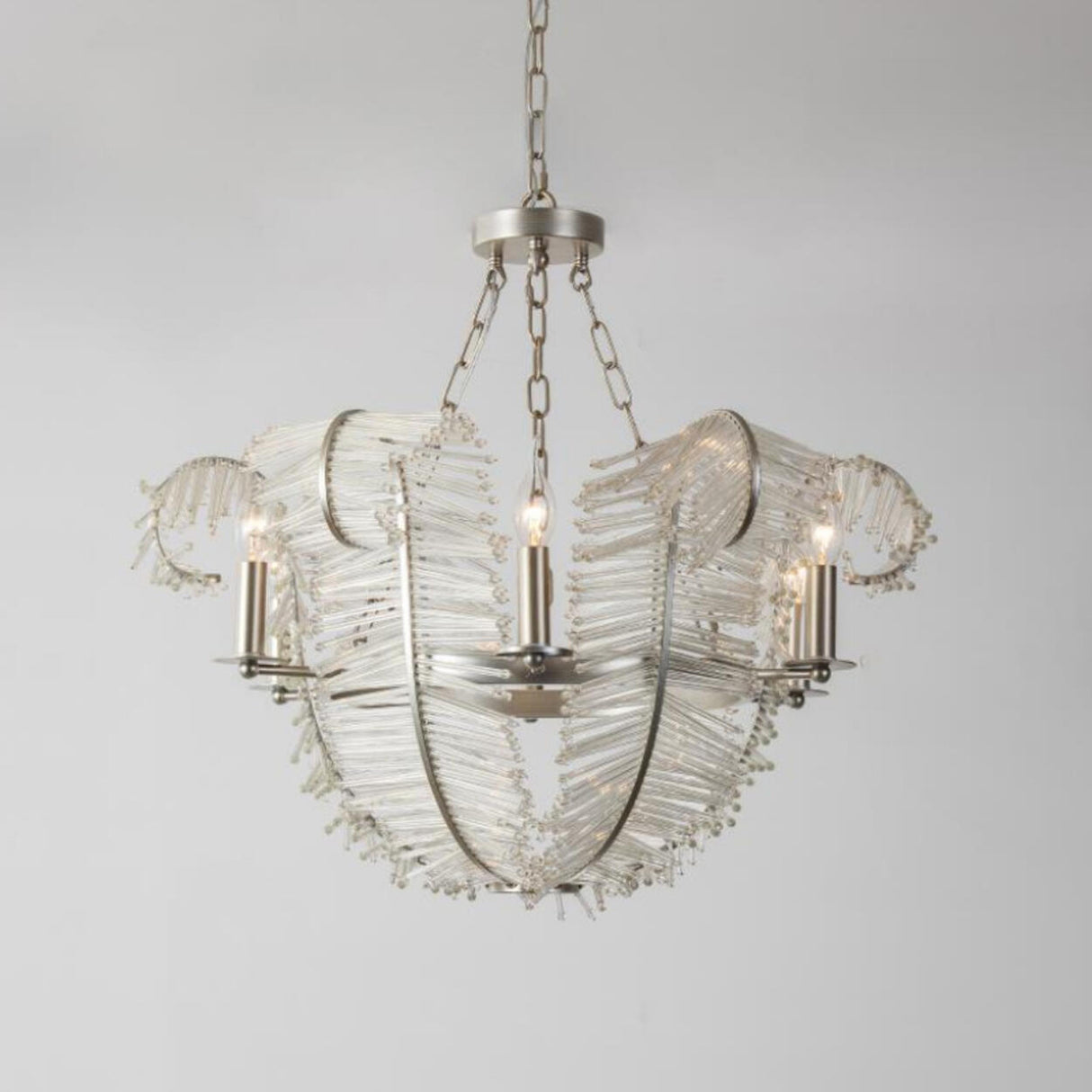 Art Deco Clear Glass Feather Chandelier Adjustable Height Image - 4