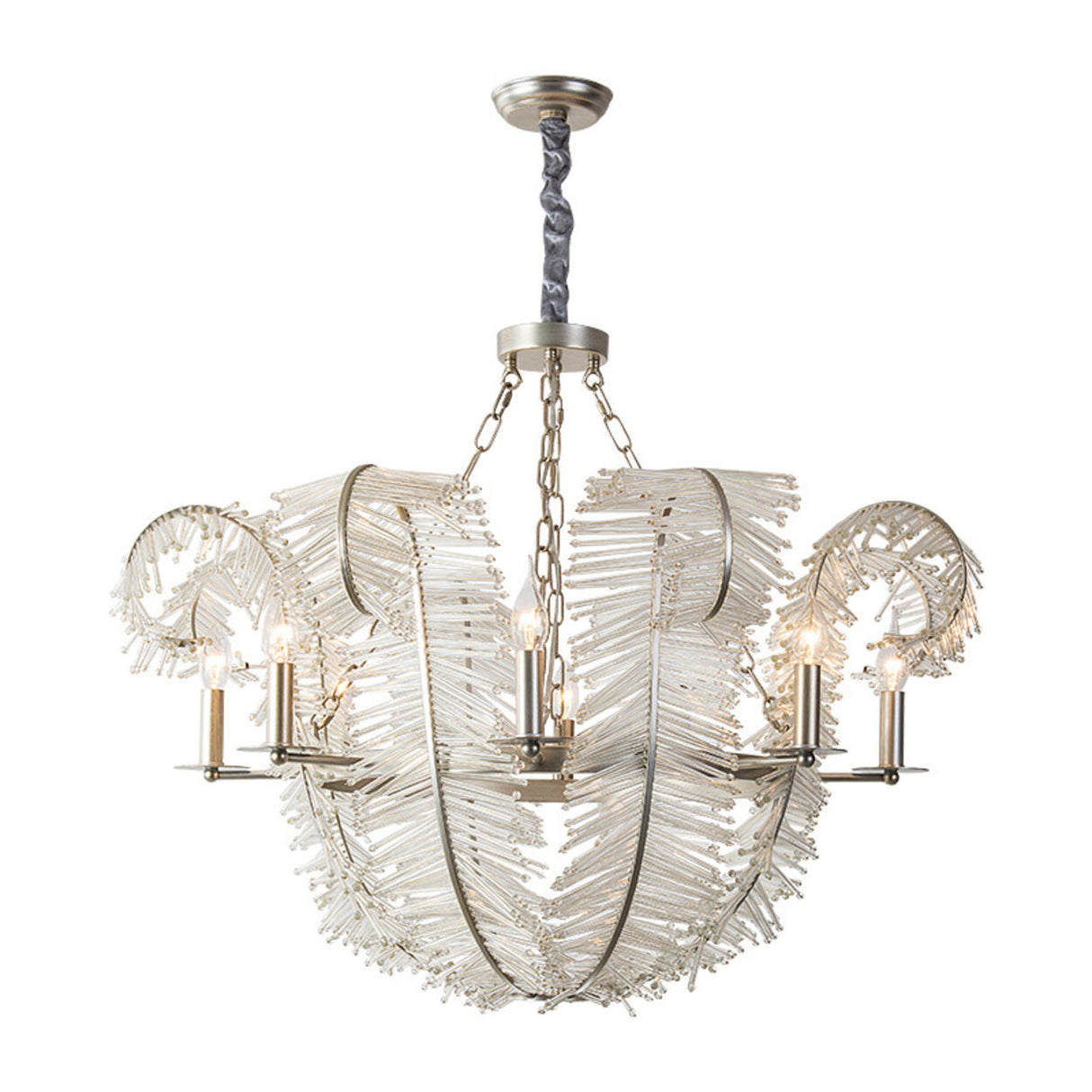 Art Deco Clear Glass Feather Chandelier Adjustable Height Image - 5