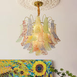 Art Deco Colorful 3 Tiers Glass Leaf Flower Chandelier Image - 1