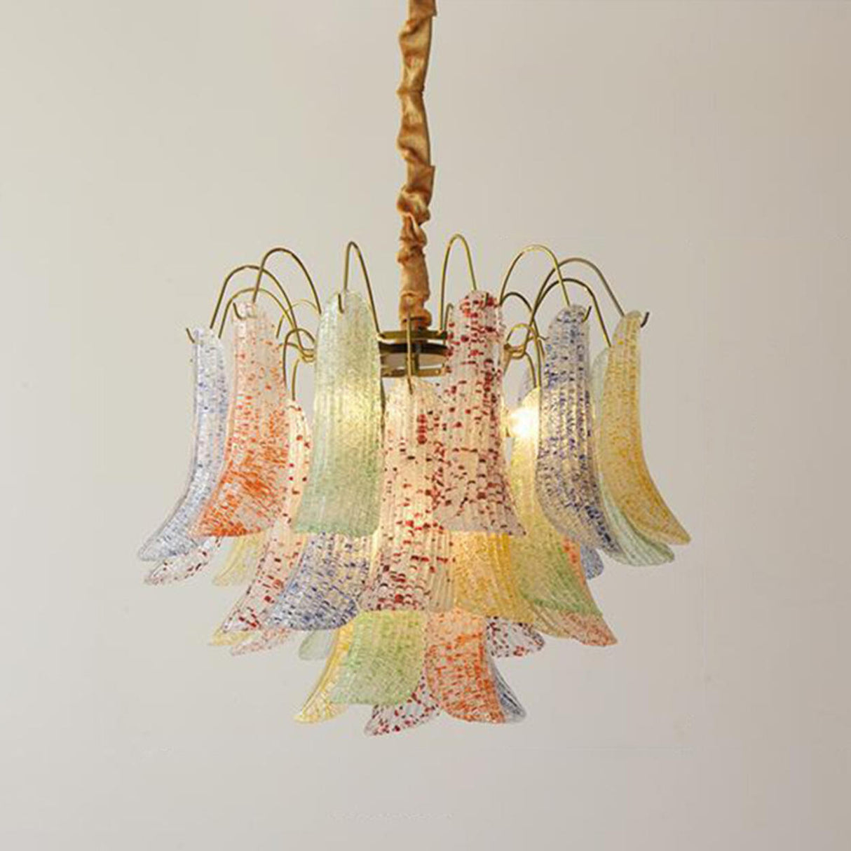 Art Deco Colorful 3 Tiers Glass Leaf Flower Chandelier Image - 14