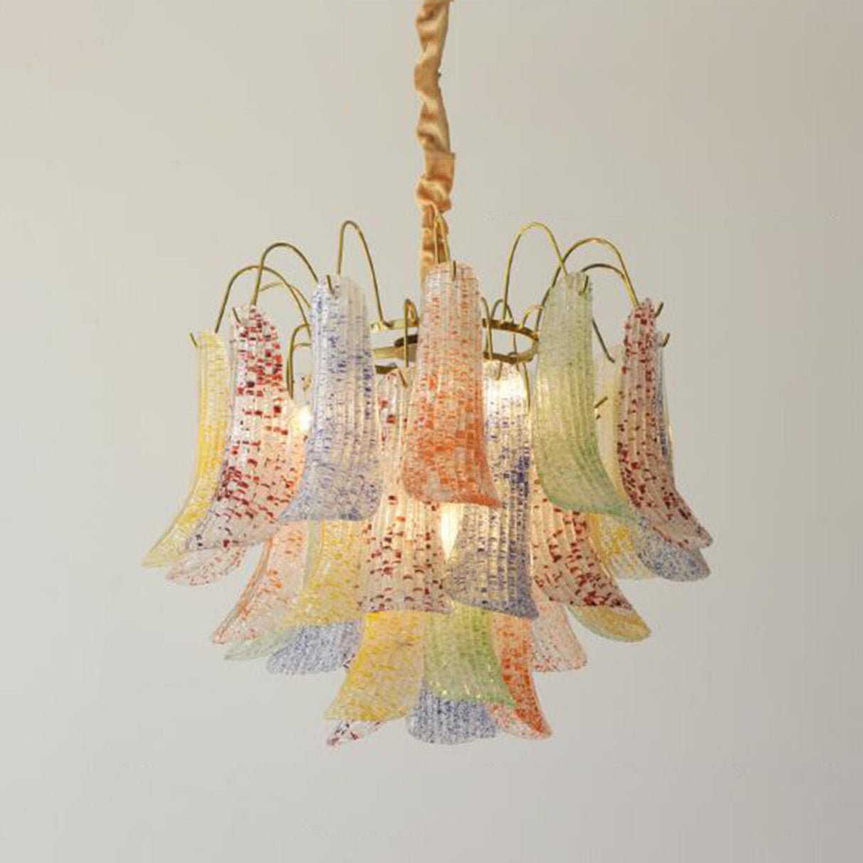 Art Deco Colorful 3 Tiers Glass Leaf Flower Chandelier Image - 16