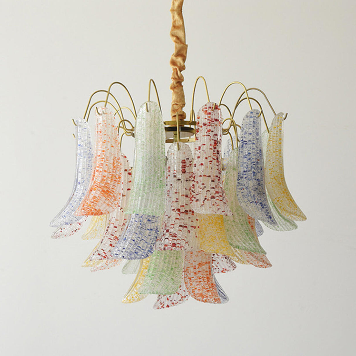 Art Deco Colorful 3 Tiers Glass Leaf Flower Chandelier Image - 8