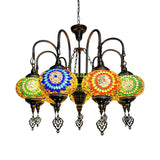 Art Deco Colorful Mosaic Glass Oval Pendant Chandelier Image - 3