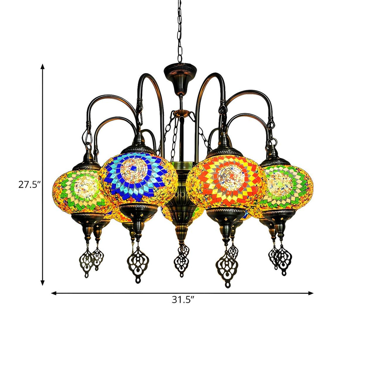 Art Deco Colorful Mosaic Glass Oval Pendant Chandelier 