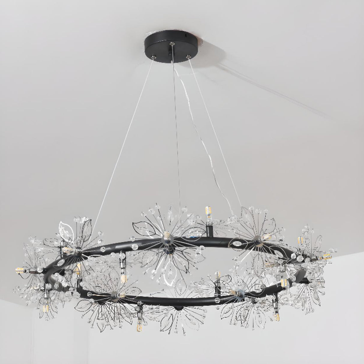 Art Deco Crystal Starburst Ring Chandelier Adjustable Height Image - 7