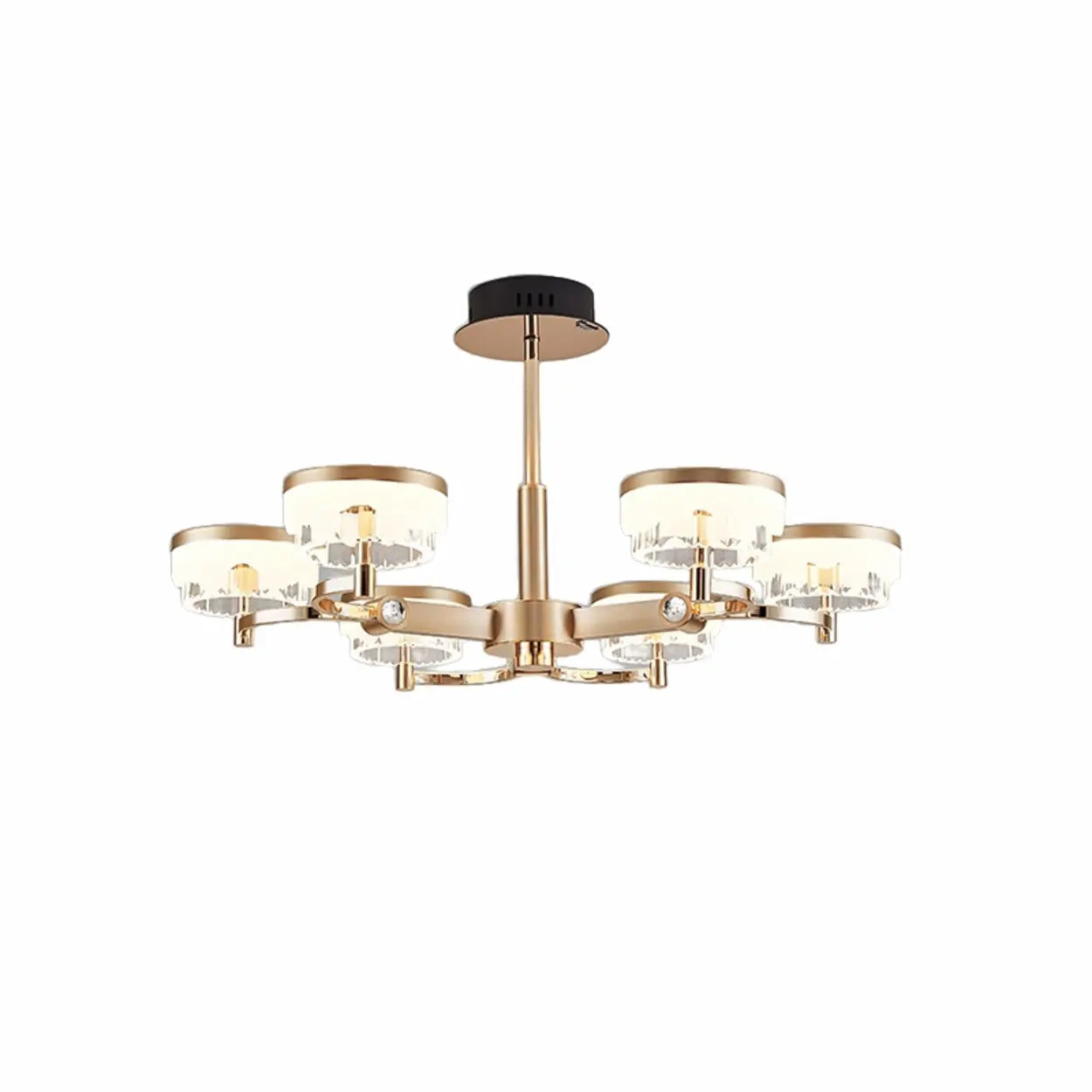 Art Deco Cylinder Gold Metal Living Room Glass Chandelier Image - 2