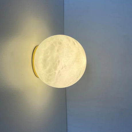 Art Deco Gold Base White Stone Moon Wall Sconce Image - 1