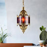 Art Deco Gold Dining Room Red Glass Lantern Chandelier Image - 2