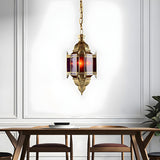 Art Deco Gold Dining Room Red Glass Lantern Chandelier Image - 3