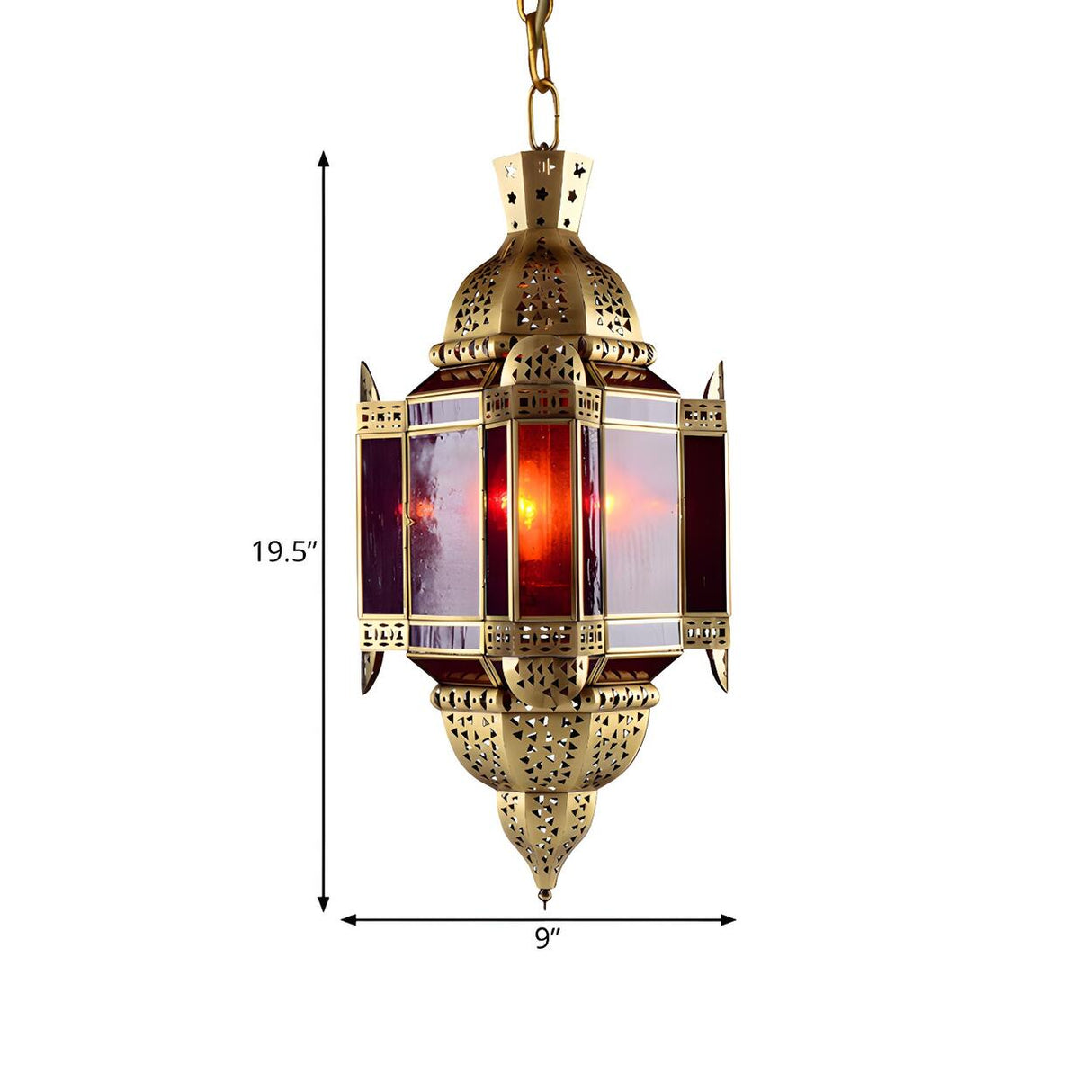 Art Deco Gold Dining Room Red Glass Lantern Chandelier Image - 5