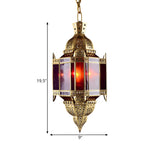 Art Deco Gold Dining Room Red Glass Lantern Chandelier Image - 5