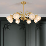 Art Deco Gold Round Floral Glass Petal Chandelier Image - 1