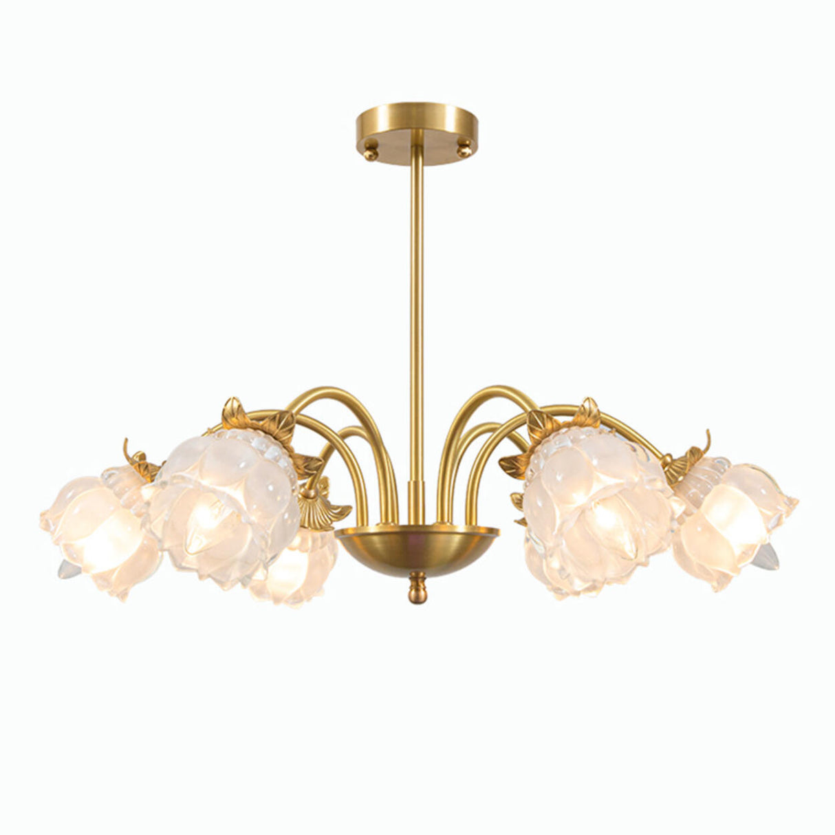 Art Deco Gold Round Floral Glass Petal Chandelier Image - 10