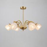 Art Deco Gold Round Floral Glass Petal Chandelier Image - 11