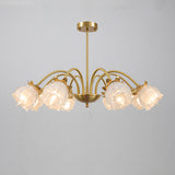 Art Deco Gold Round Floral Glass Petal Chandelier Image - 13