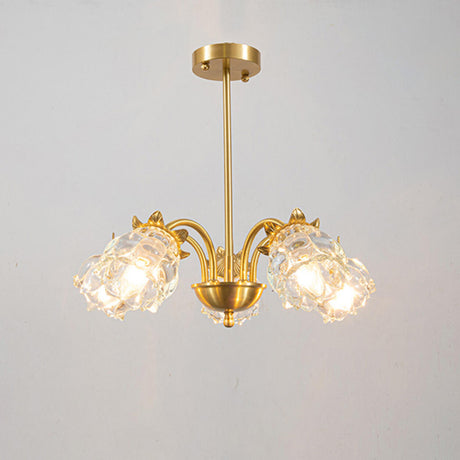 Art Deco Gold Round Floral Glass Petal Chandelier Image - 2