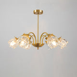 Art Deco Gold Round Floral Glass Petal Chandelier Image - 4