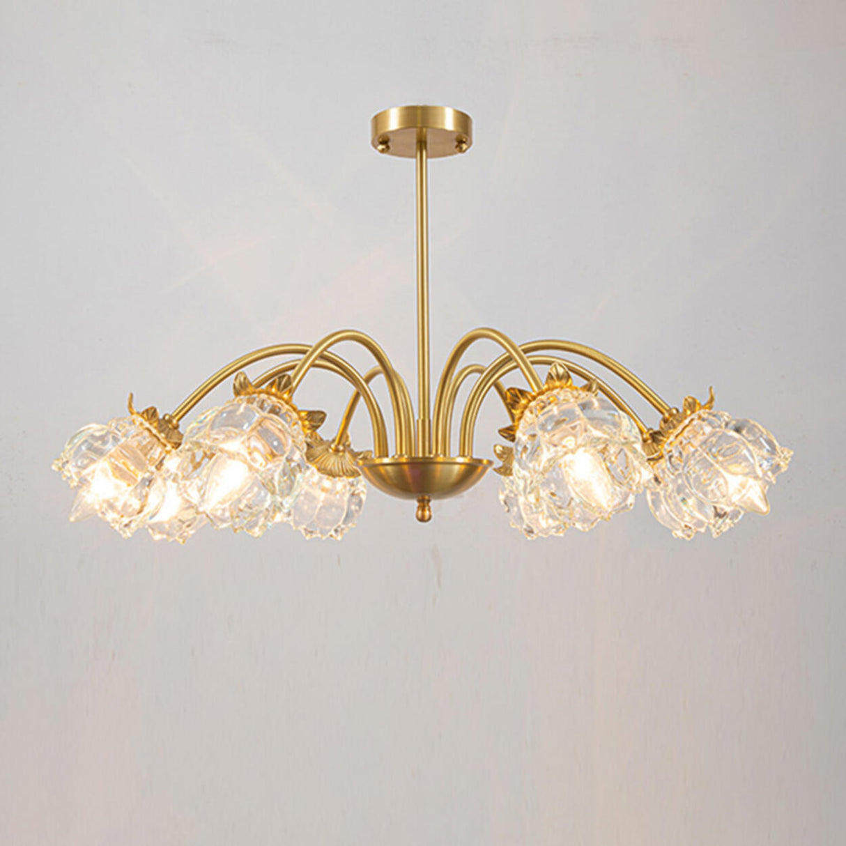 Art Deco Gold Round Floral Glass Petal Chandelier Image - 5