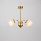 Art Deco Gold Round Floral Glass Petal Chandelier Image - 7