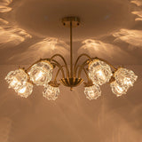 Art Deco Gold Round Floral Glass Petal Chandelier Image - 8