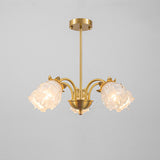 Art Deco Gold Round Floral Glass Petal Chandelier Image - 9