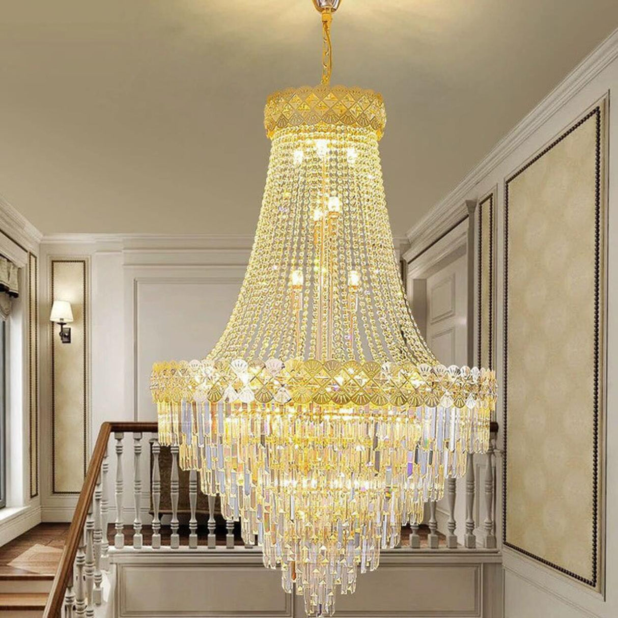 Art Deco Luxury Crystal Gold Chandelier Adjustable Height Image - 1