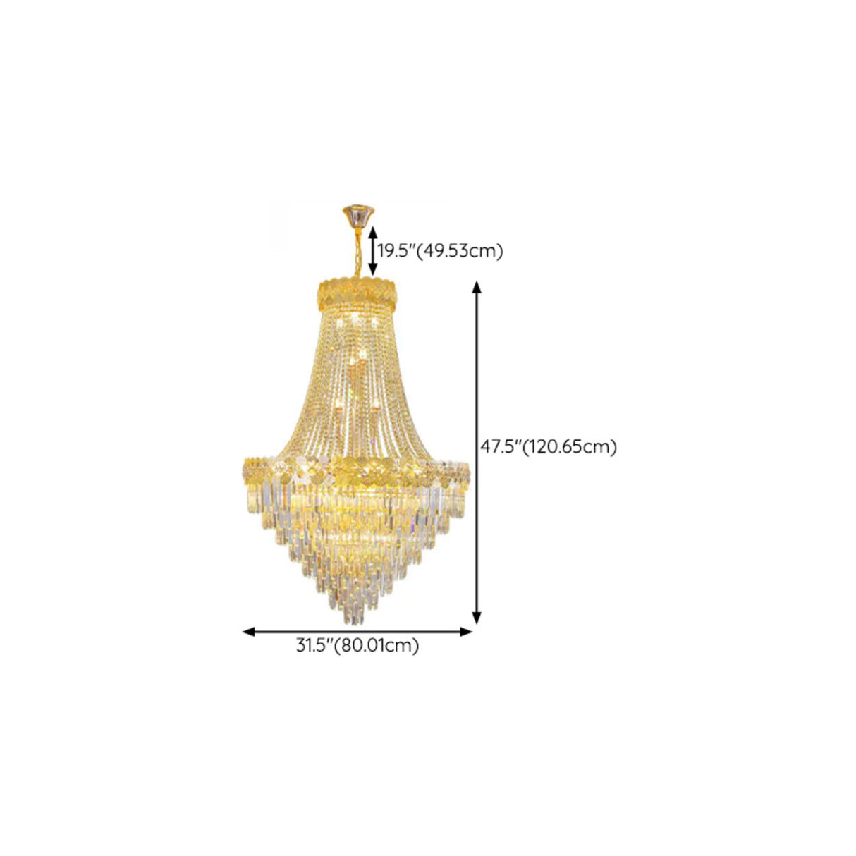 Art Deco Luxury Crystal Gold Chandelier Adjustable Height 