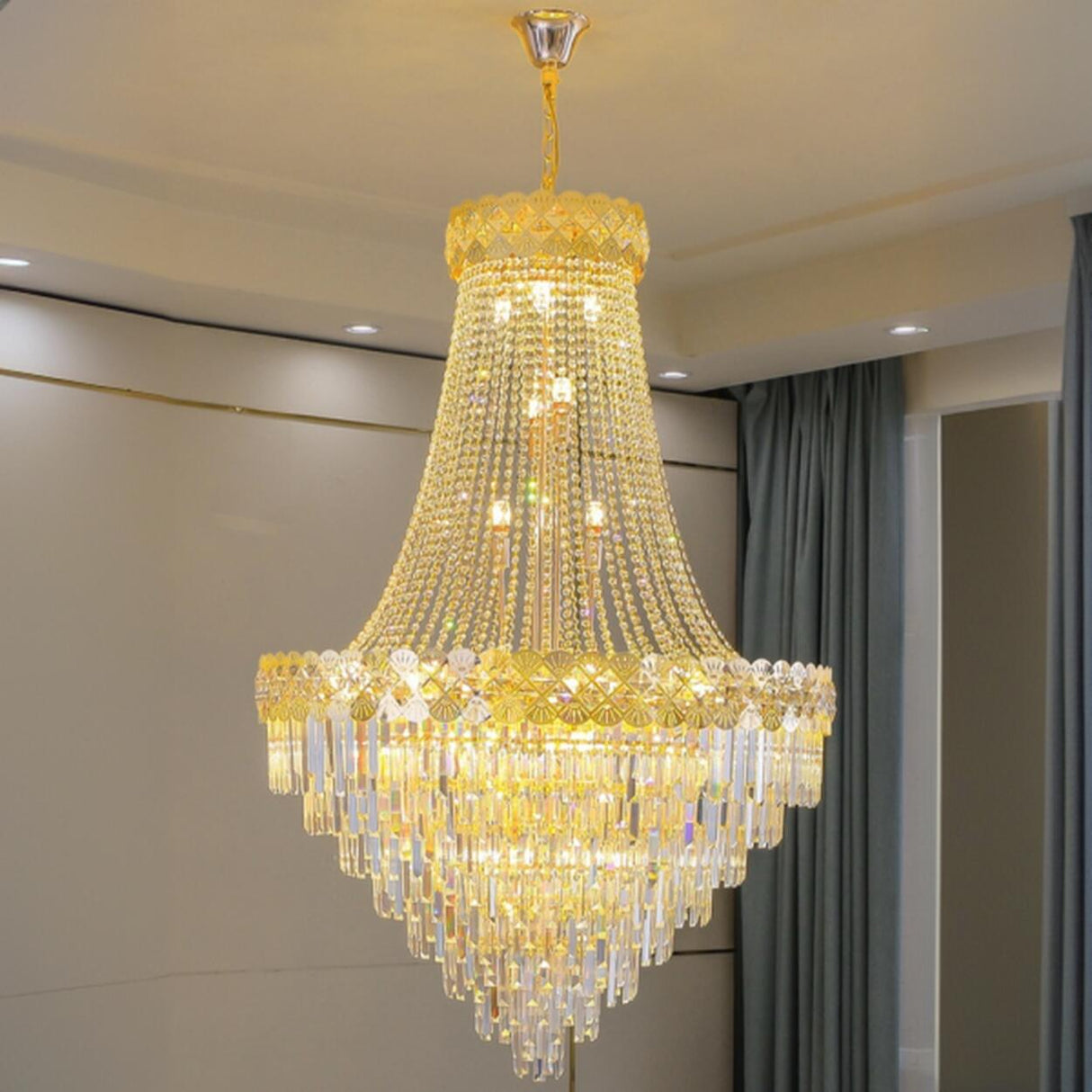 Art Deco Luxury Crystal Gold Chandelier Adjustable Height Image - 4