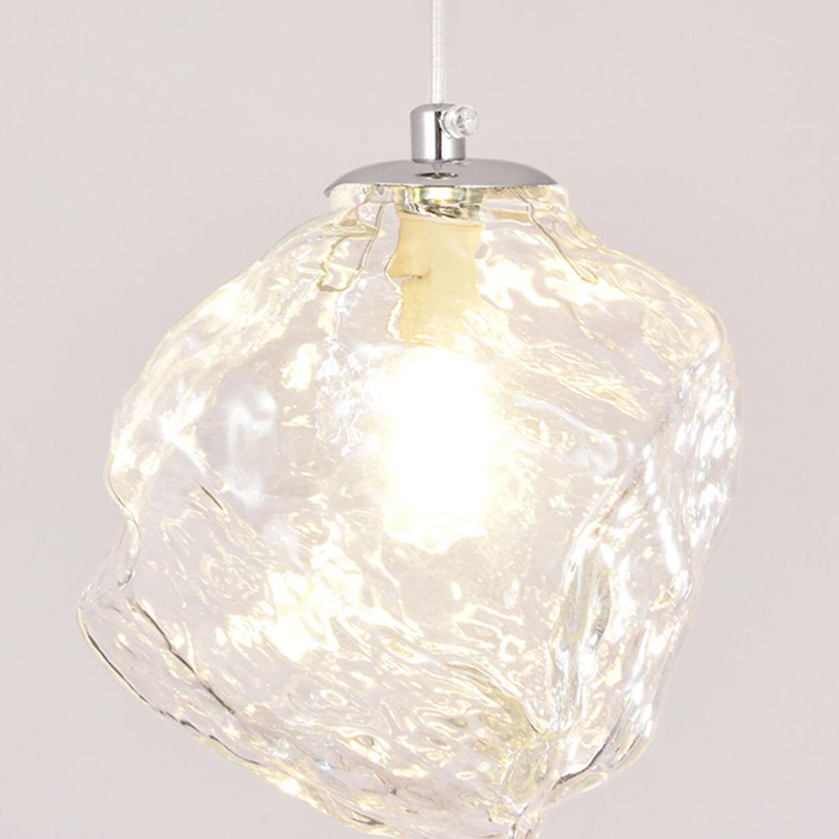 Art Deco Modern Textured Clear Glass Rock Pendant Light Image - 11