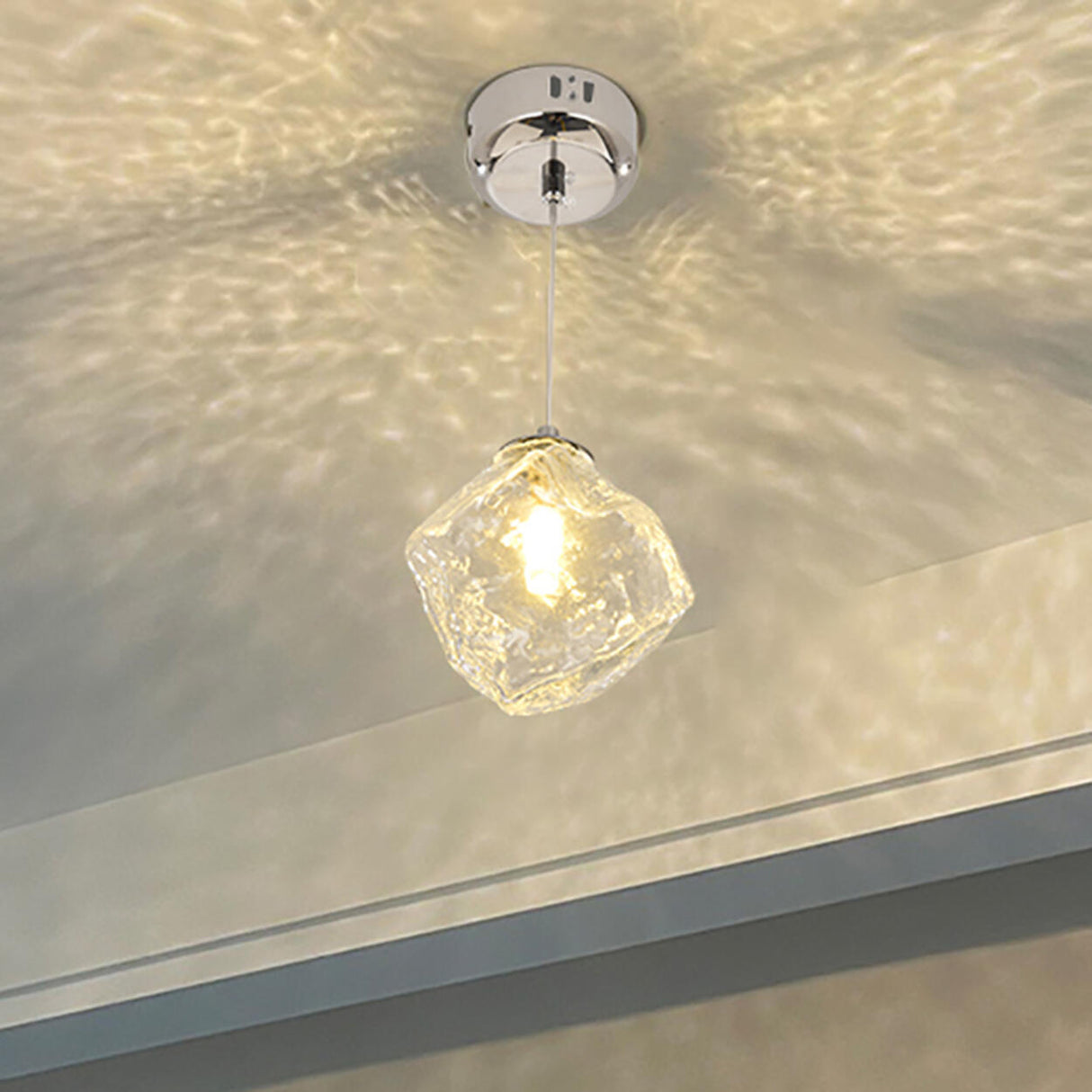 Art Deco Modern Textured Clear Glass Rock Pendant Light Image - 15