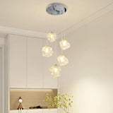 Art Deco Modern Textured Clear Glass Rock Pendant Light Image - 3