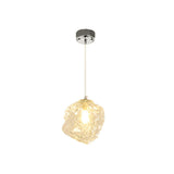 Art Deco Modern Textured Clear Glass Rock Pendant Light Image - 5