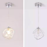 Art Deco Modern Textured Clear Glass Rock Pendant Light Image - 6