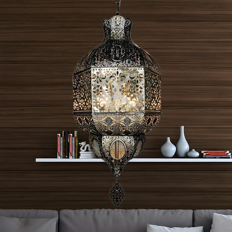 Art Deco Moroccan Bronze Lantern Pendant Chandelier Image - 1