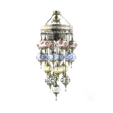 Art Deco Multicolor Mosaic Glass Oval Pendant Chandelier Image - 3