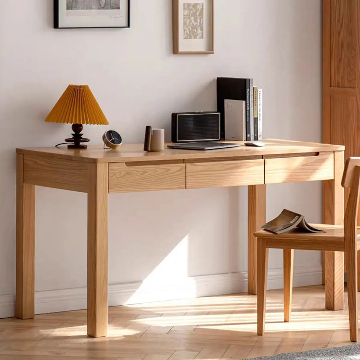 Art Deco Natural Finish Rectangle Timber Writing Desk Image - 1