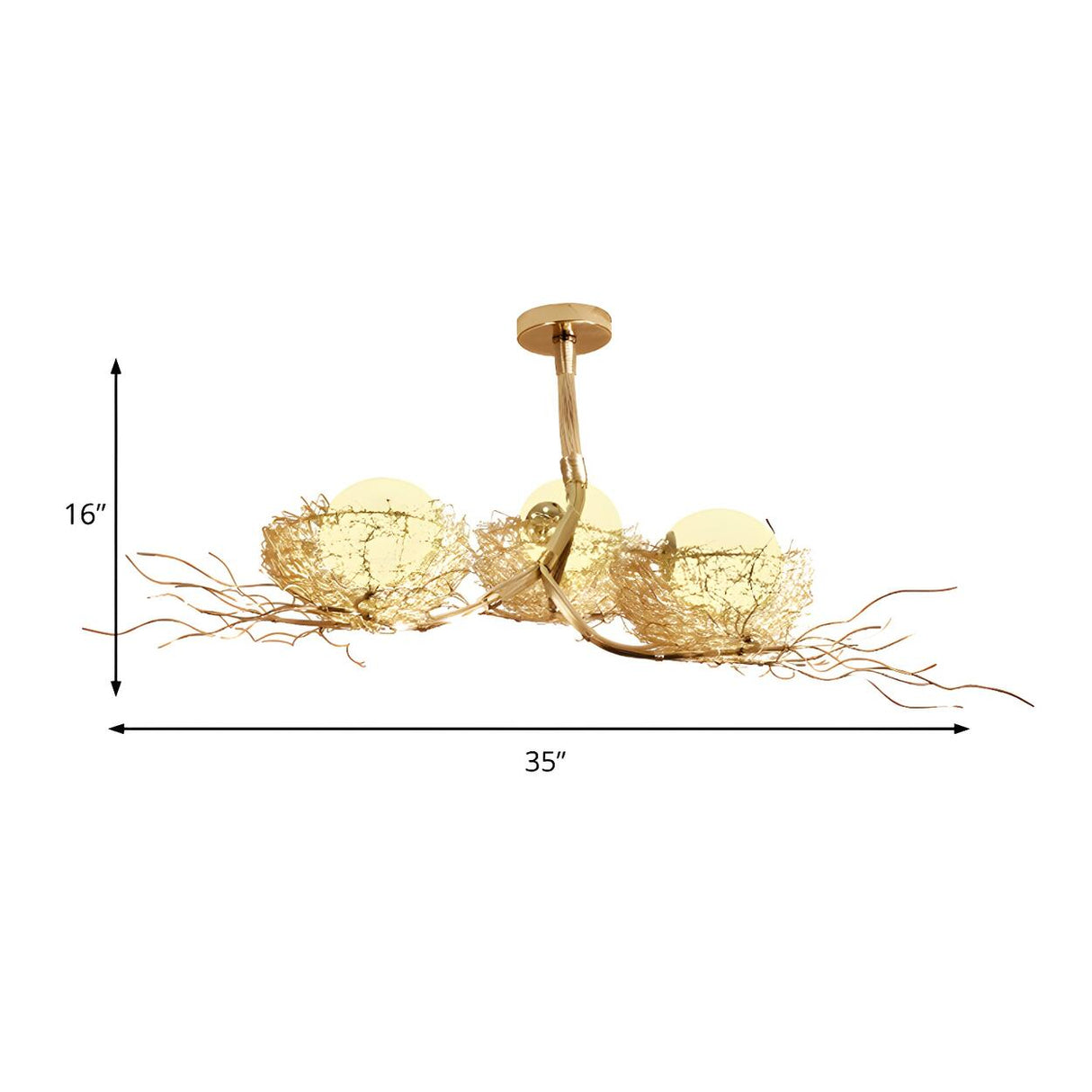 Art Deco Natural Gold Branch Bird Nest Egg Chandelier 