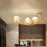 Art Deco Organic Branch Gold Woven Nest Ceiling Chandelier Image - 2