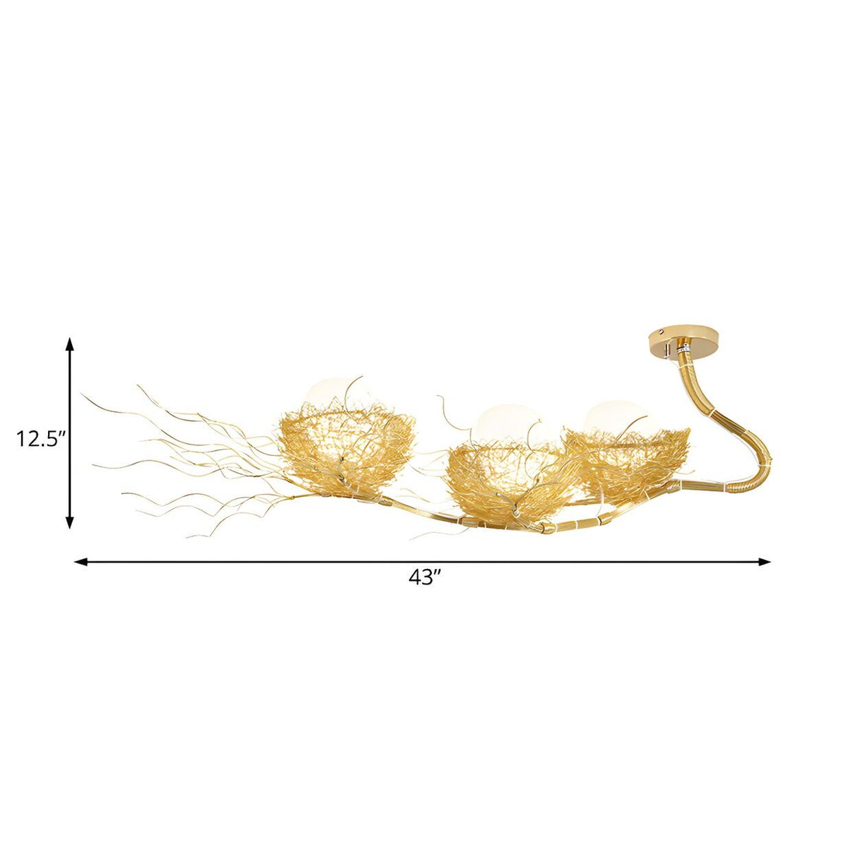 Art Deco Organic Branch Gold Woven Nest Ceiling Chandelier Image - 4