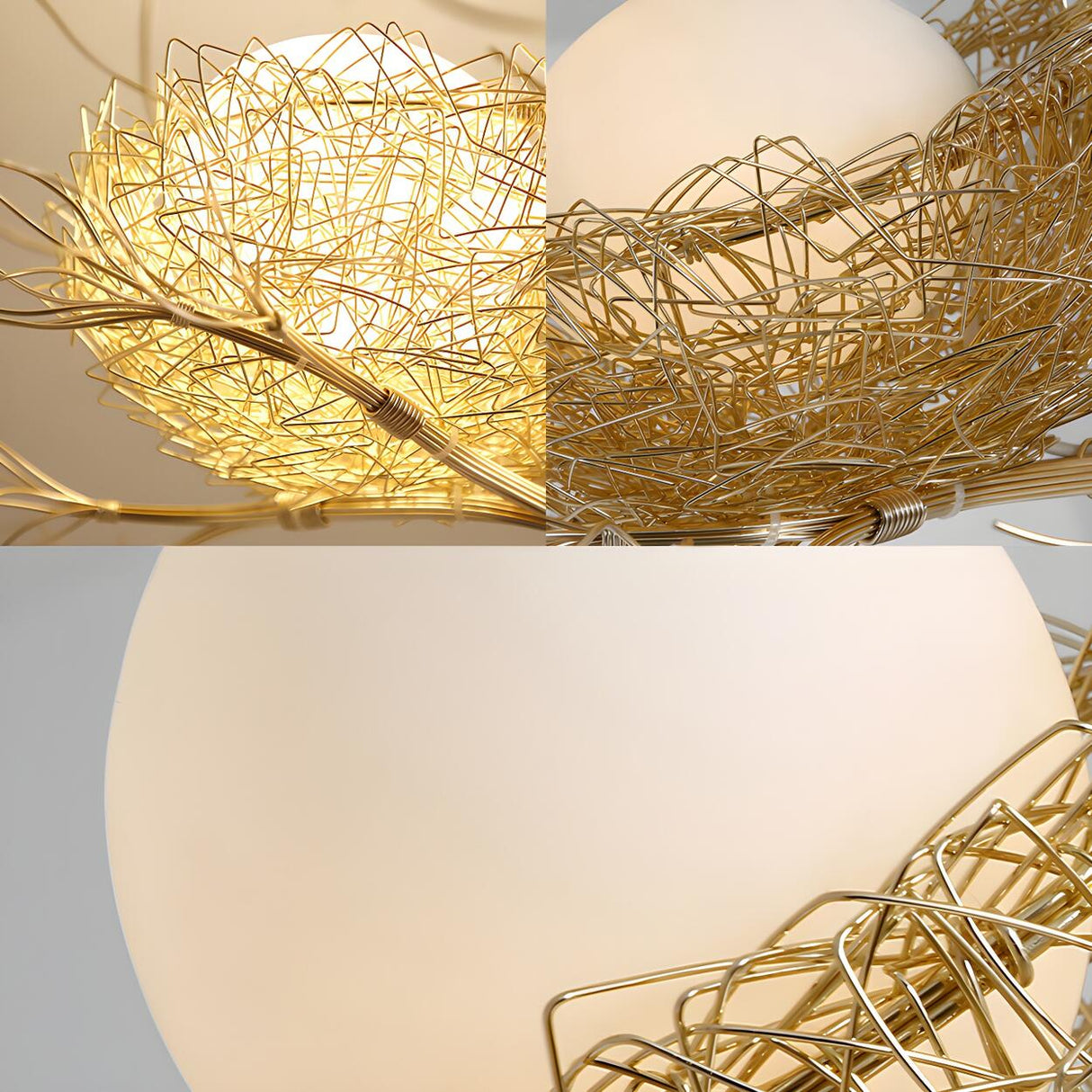 Art Deco Organic Branch Gold Woven Nest Ceiling Chandelier Image - 5