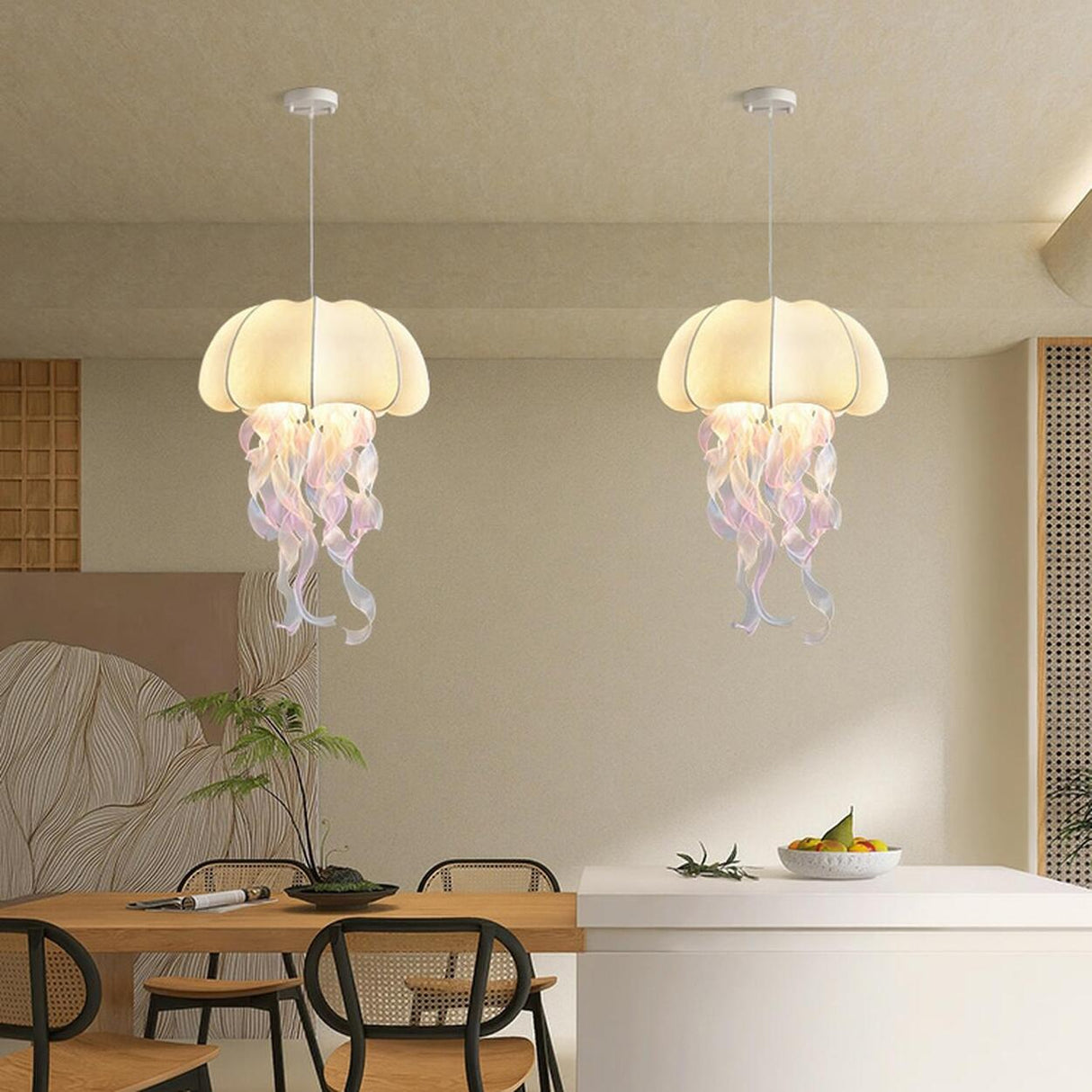 Art Deco Organic White Jellyfish Dining Room Pendant Light Image - 4