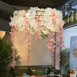 Art Deco Restaurant Floral Drum Pink Petal Chandelier Image - 2