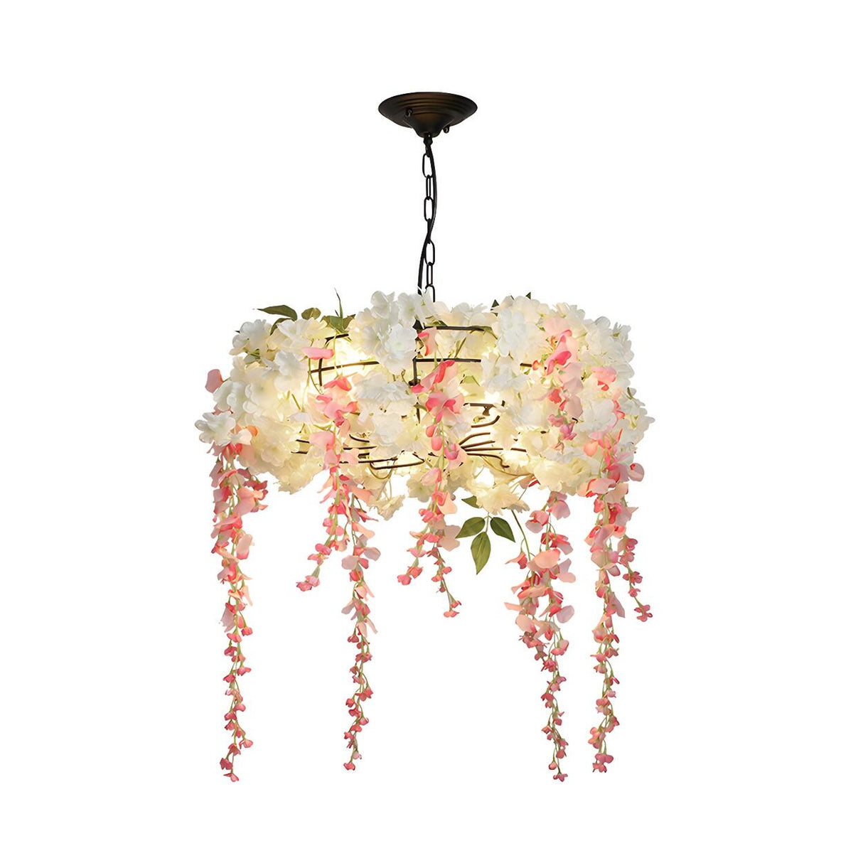 Art Deco Restaurant Floral Drum Pink Petal Chandelier Image - 4