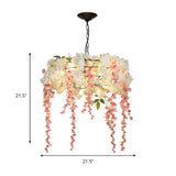 Art Deco Restaurant Floral Drum Pink Petal Chandelier #size