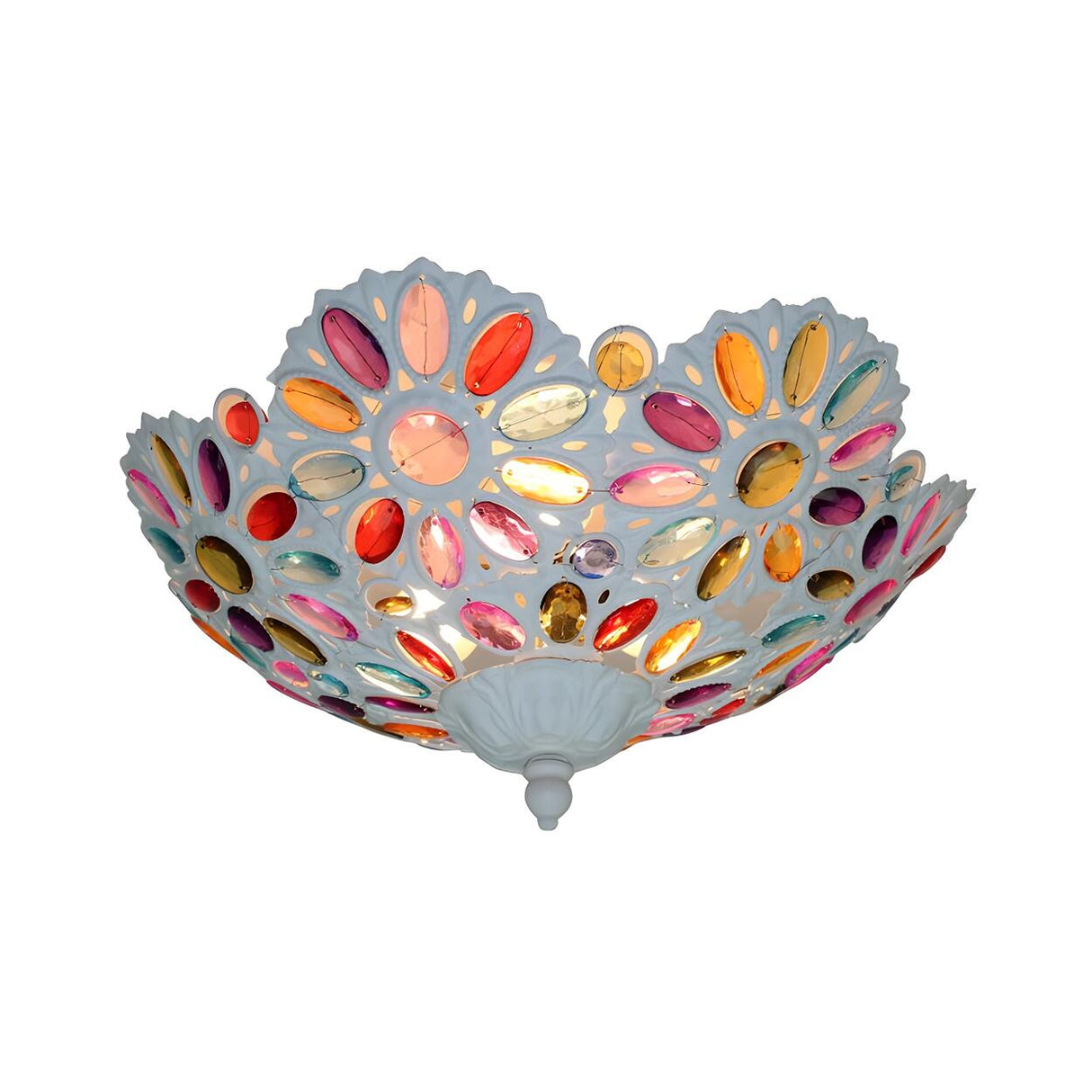 Art Deco Small Colorful Gem Bowl Flush Mount Light Image - 3