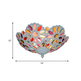 Art Deco Small Colorful Gem Bowl Flush Mount Light Image - 5