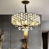 Art Deco Square Circular Crystal Prism Pendant Chandelier Image - 1