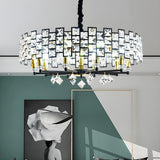 Art Deco Square Circular Crystal Prism Pendant Chandelier Image - 5