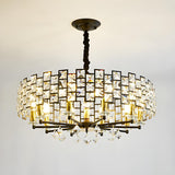 Art Deco Square Circular Crystal Prism Pendant Chandelier Image - 8