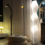 Art Deco Wave Patterned Column Metal Floor Lamp Image - 7